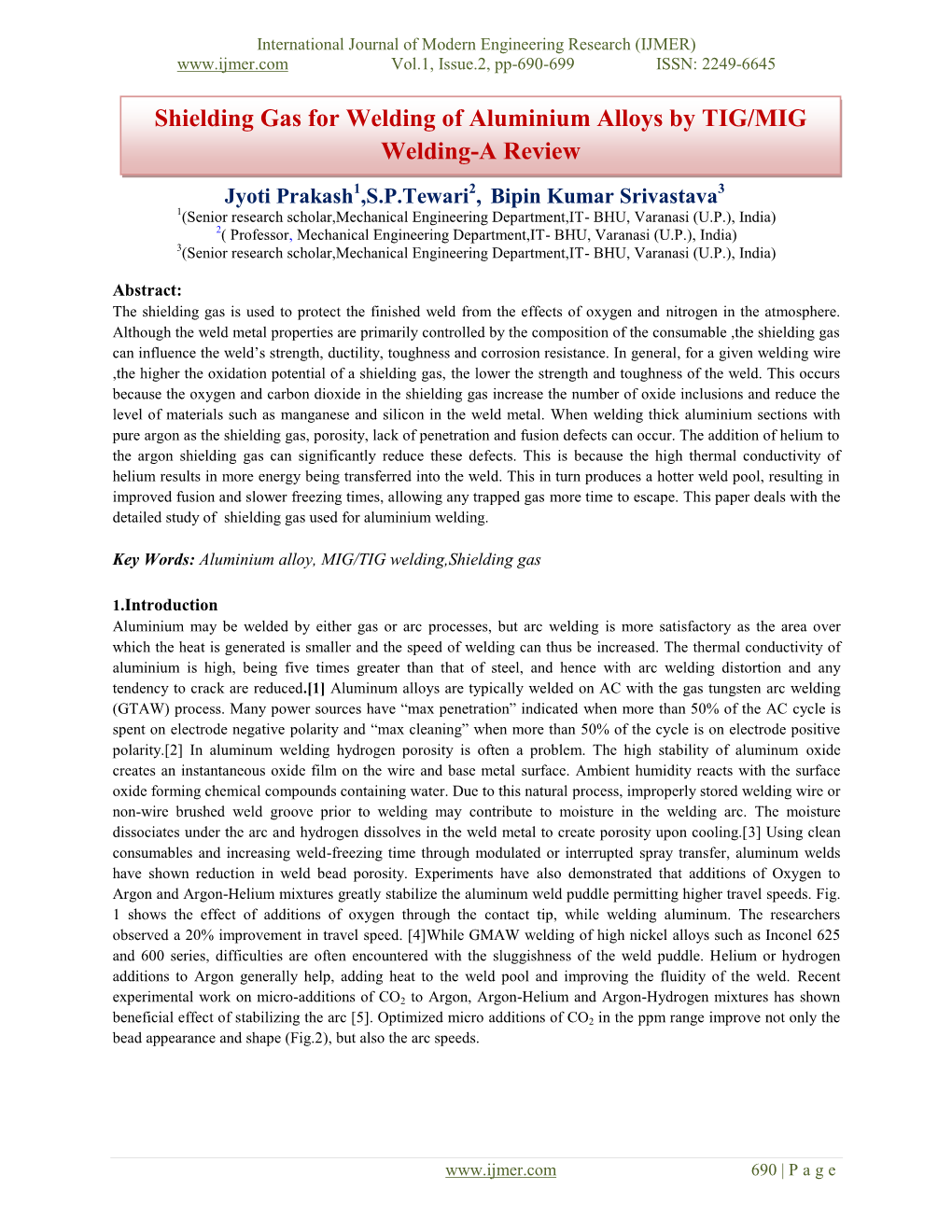 Shielding Gas for Welding of Aluminium Alloys by TIG/MIG