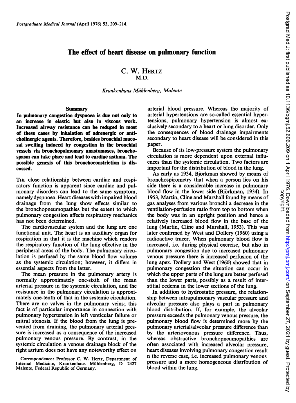 The Effect of Heart Disease on Pulmonary Function