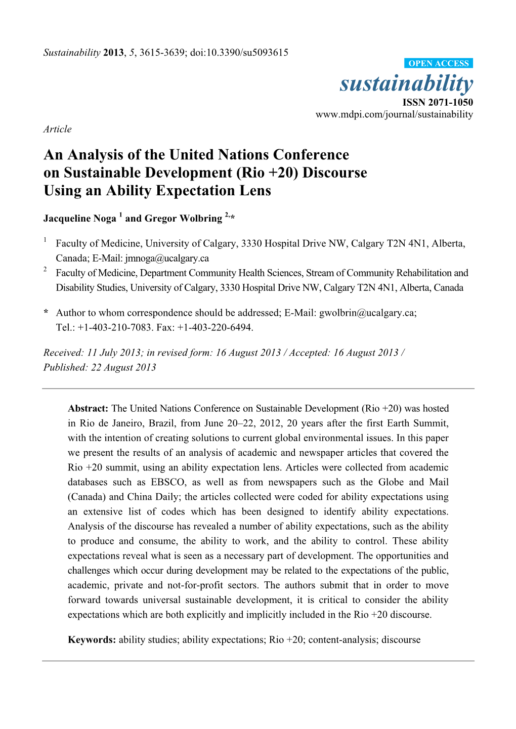 An Analysis of the United Nations Conference on Sustainable Development (Rio +20) Discourse Using an Ability Expectation Lens