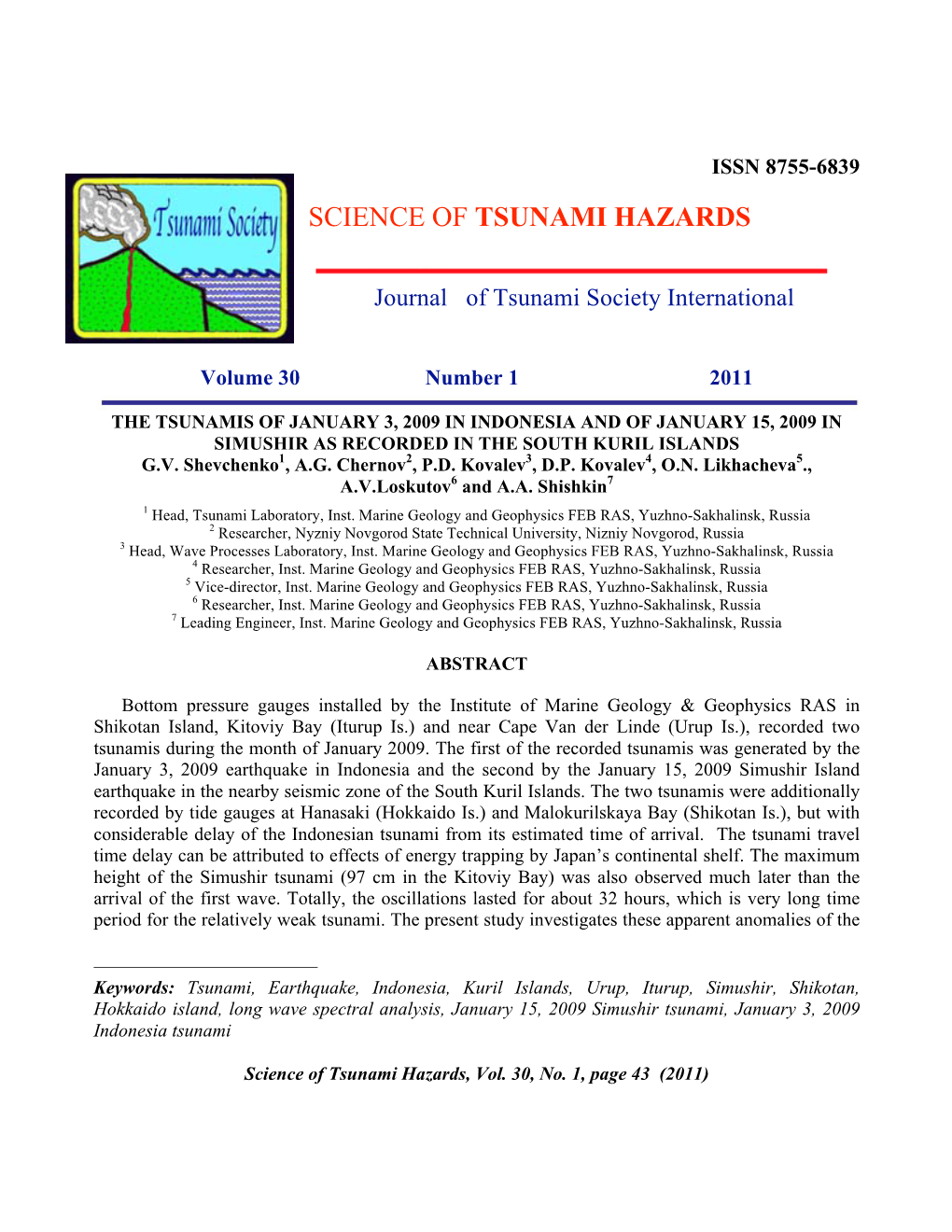 Science of Tsunami Hazards