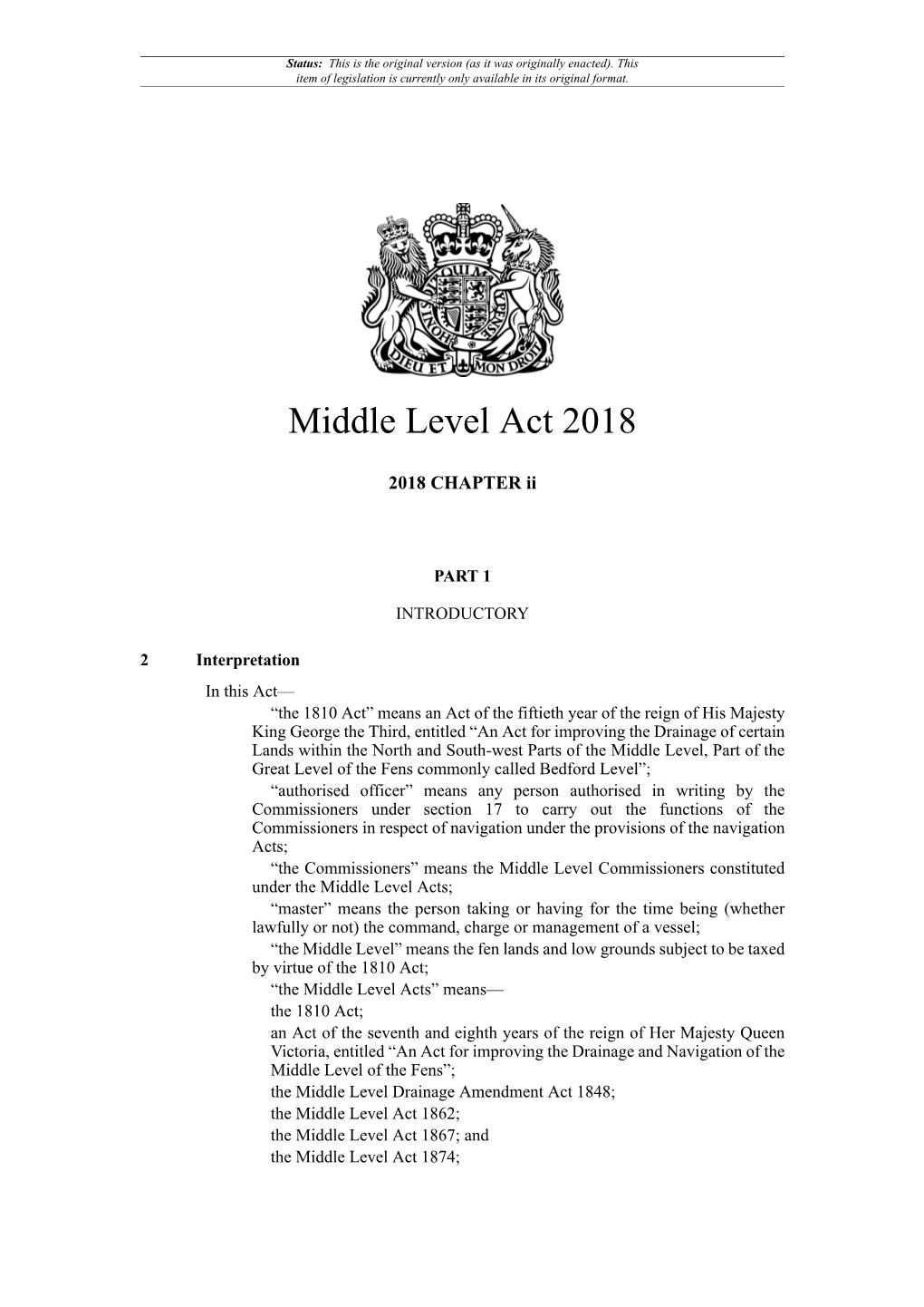Middle Level Act 2018