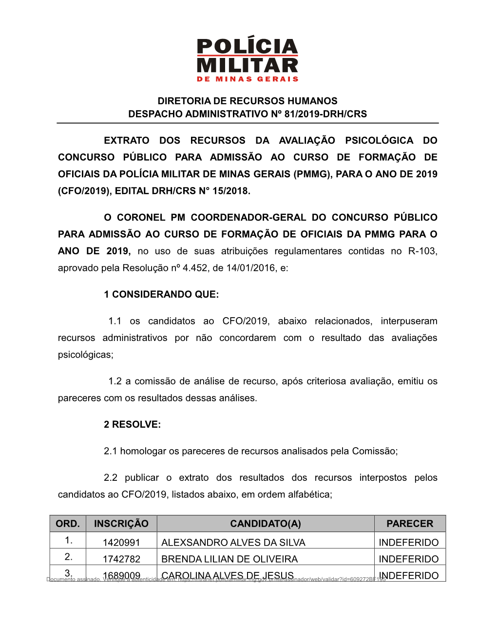 Extrato Dos Recursos Da Avaliaçãao Psicológica Do CFO2019