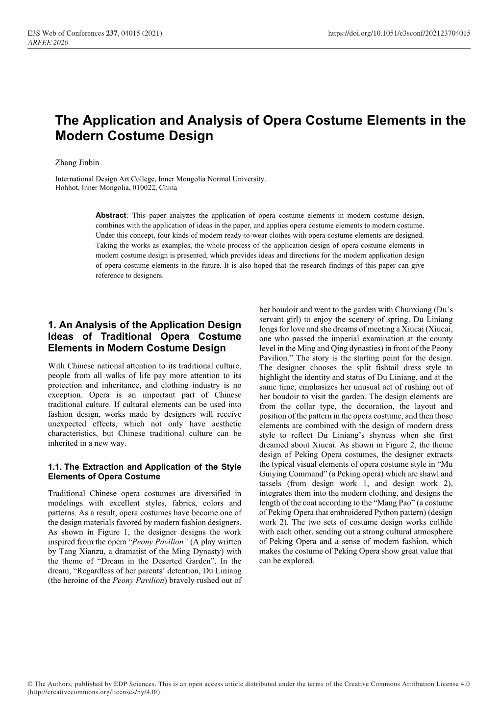 The Application and Analysis of Opera Costume Elements in the Modern Costume Design