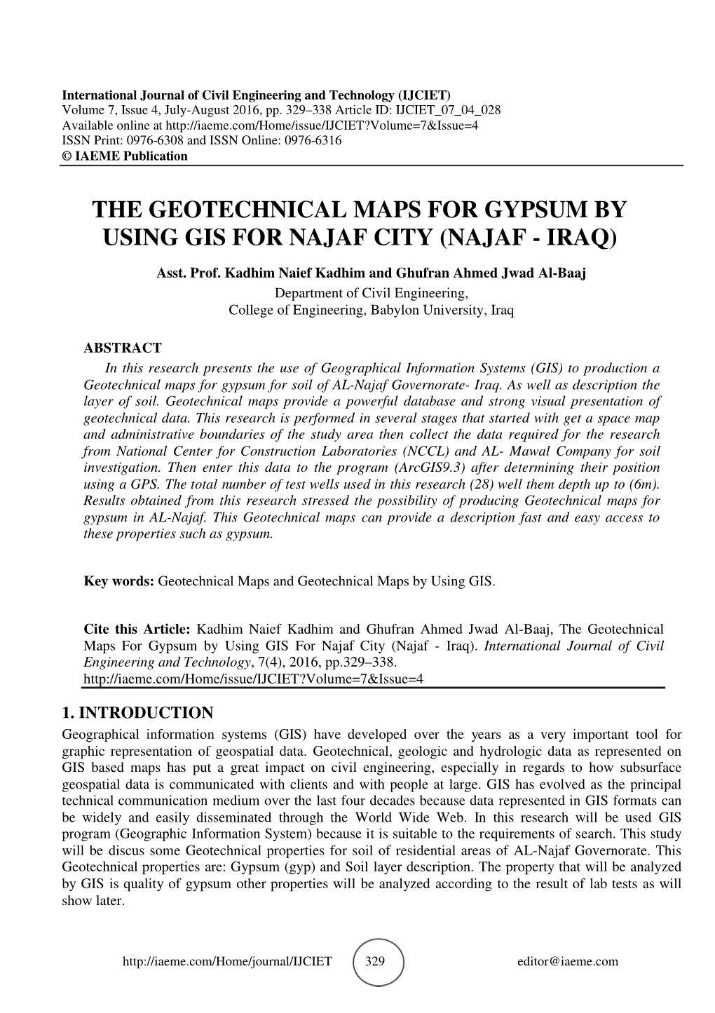 The Geotechnical Maps for Gypsum by Using Gis for Najaf City (Najaf - Iraq)