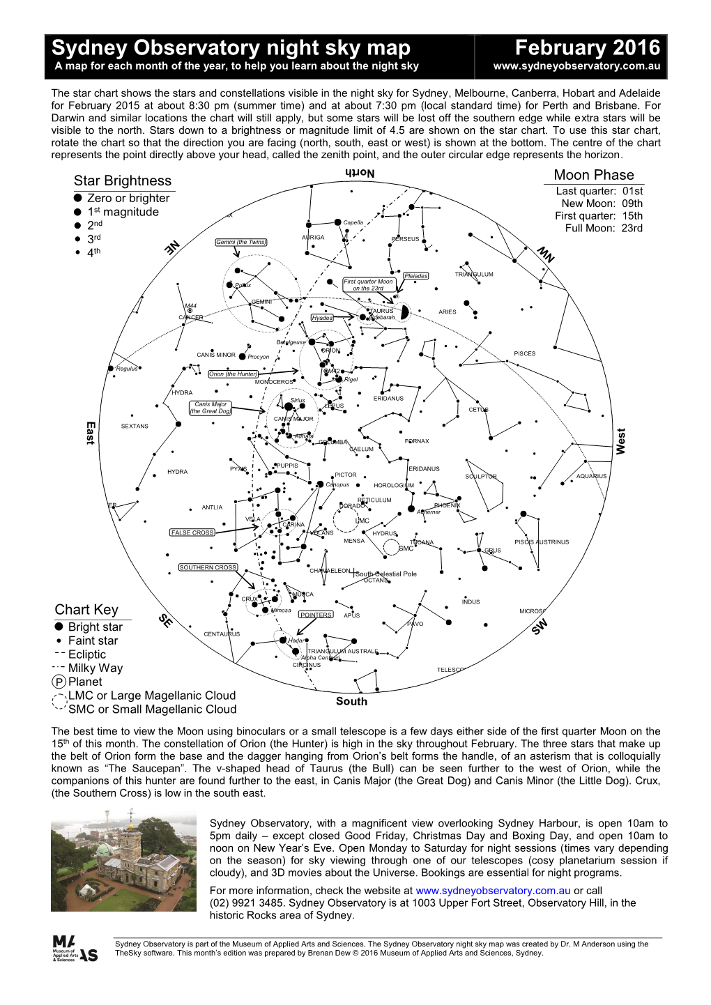 Sydney Observatory Night Sky Map February 2016 a Map for Each Month of the Year, to Help You Learn About the Night Sky