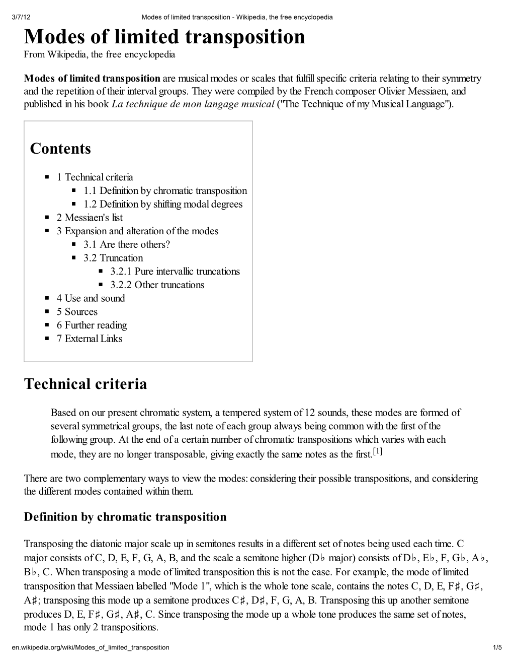 Modes of Limited Transposition - Wikipedia, the Free Enc�Clopedia Modes of Limited Transposition from Wikipedia, the Free Encyclopedia