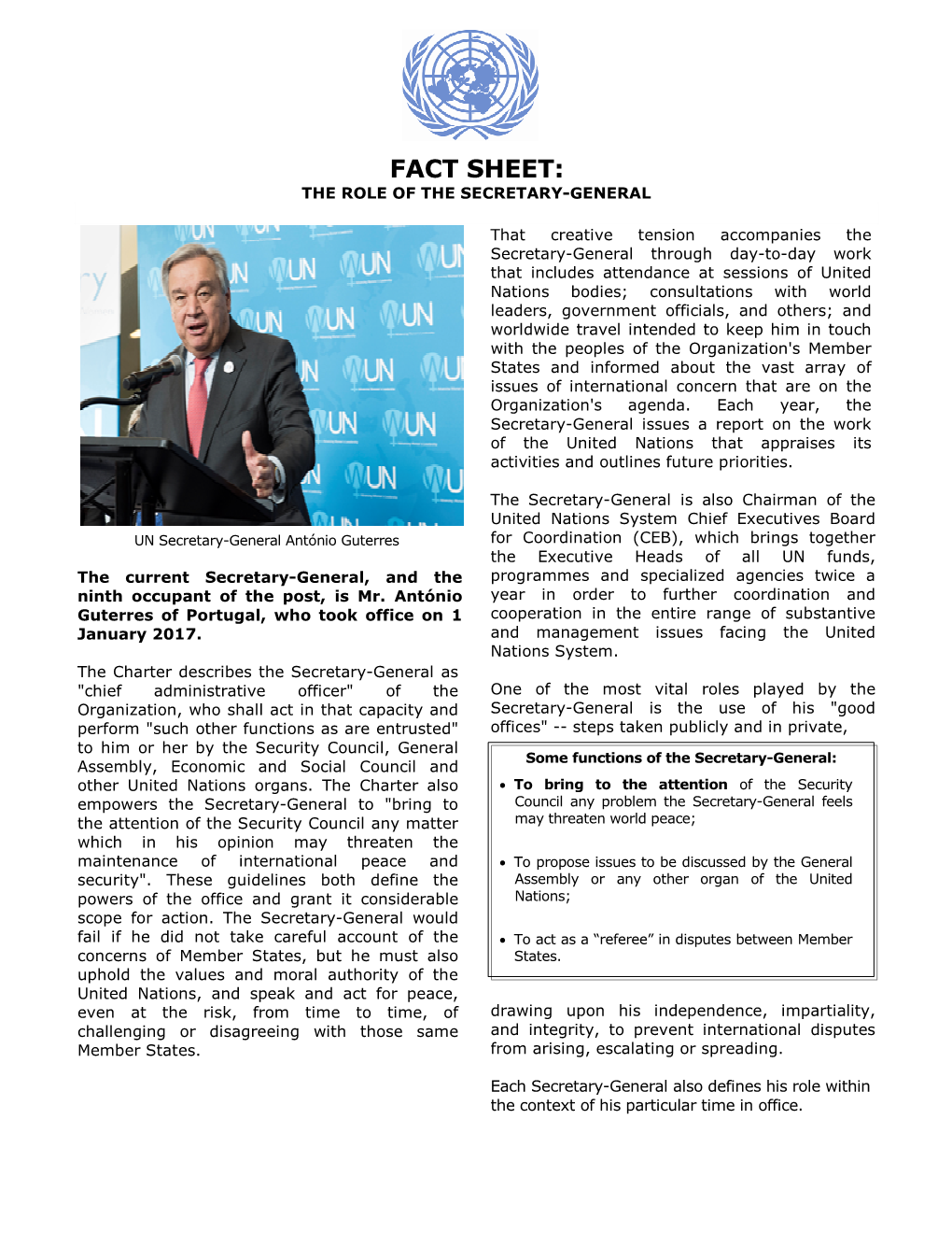 Fact Sheet: the Role of the Secretary-General