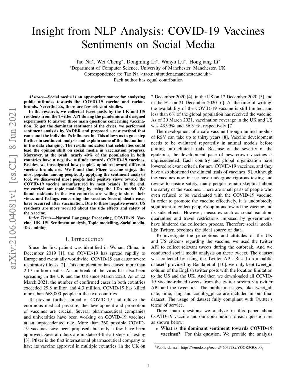 Insight from NLP Analysis: COVID-19 Vaccines Sentiments on Social Media