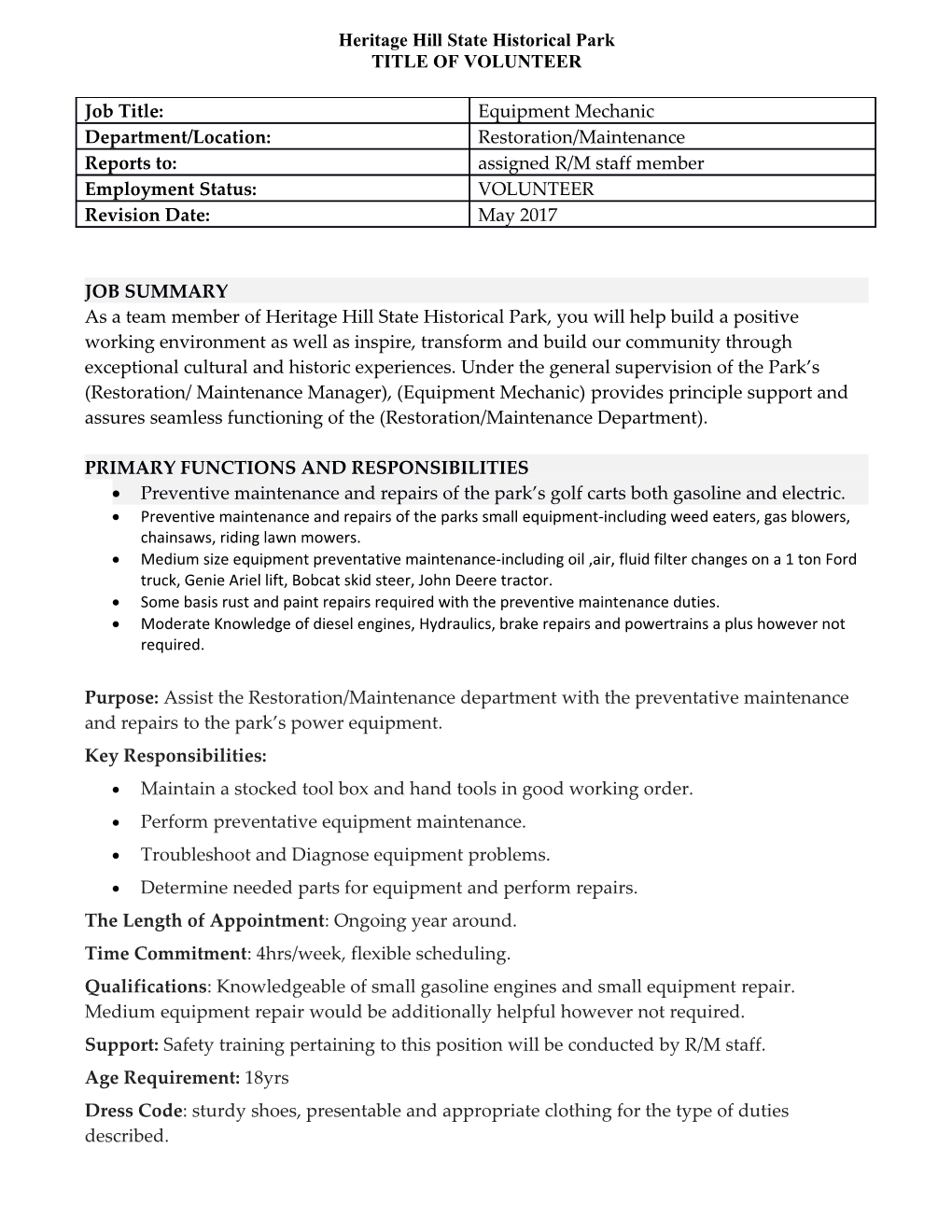 Primary Functions and Responsibilities