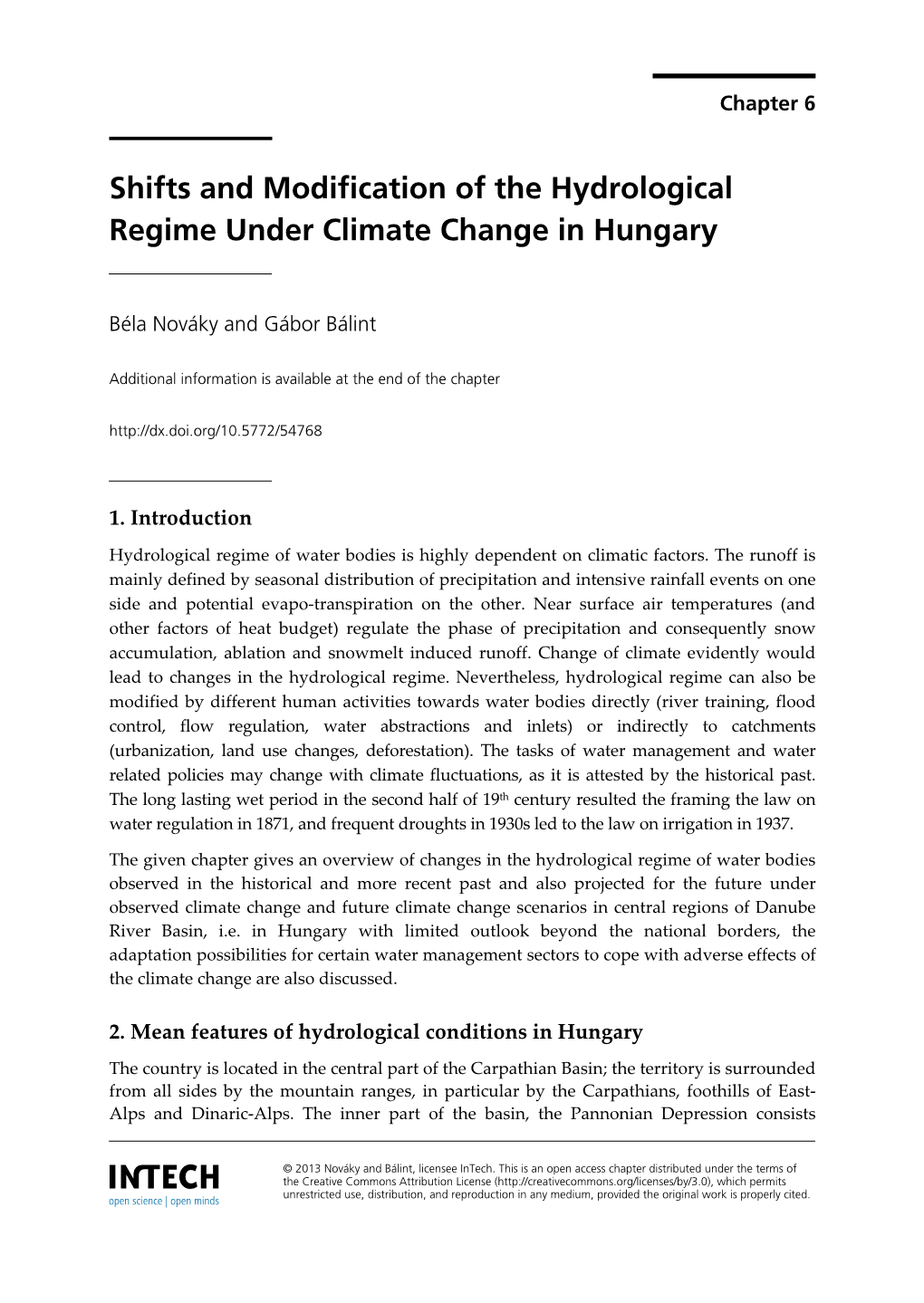 Shifts and Modification of the Hydrological Regime Under Climate Change in Hungary