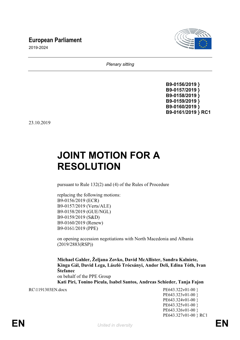 En En Joint Motion for a Resolution