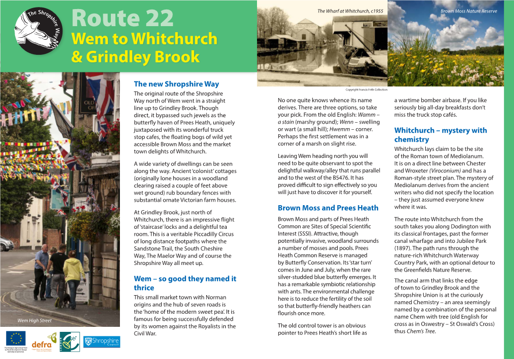 Route 22 the Wharf at Whitchurch, C1955 Brown Moss Nature Reserve Wem to Whitchurch & Grindley Brook