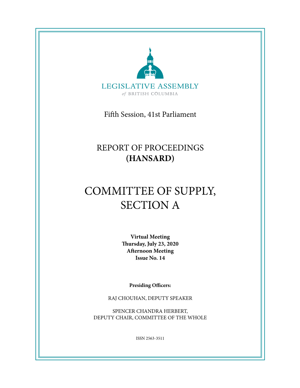 Committee of Supply, Section A