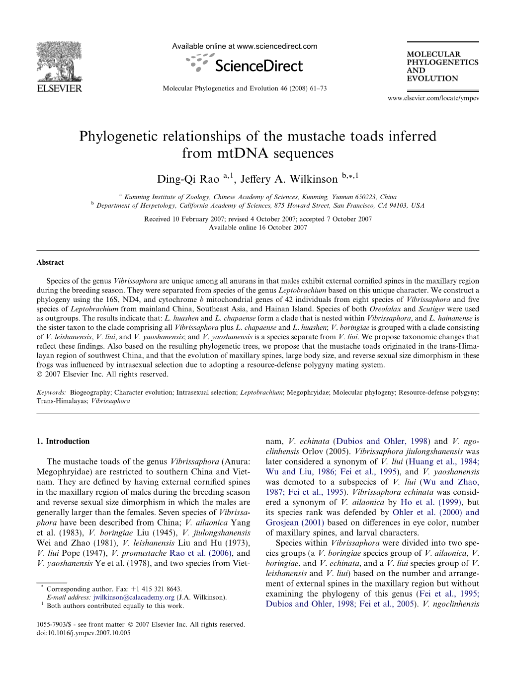 Phylogenetic Relationships of the Mustache Toads Inferred from Mtdna Sequences