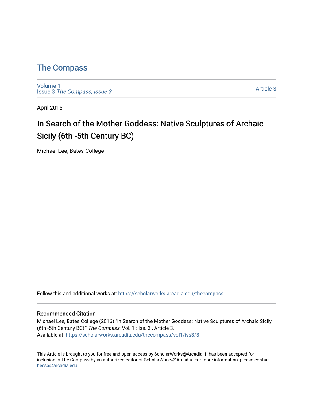 In Search of the Mother Goddess: Native Sculptures of Archaic Sicily (6Th -5Th Century BC)