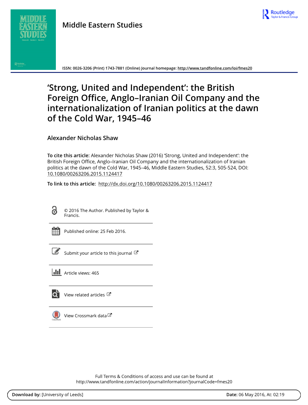 `Strong, United and Independent´: the British Foreign Office, Anglo-Iranian