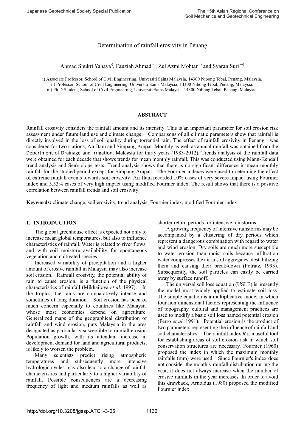 Determination of Rainfall Erosivity in Penang