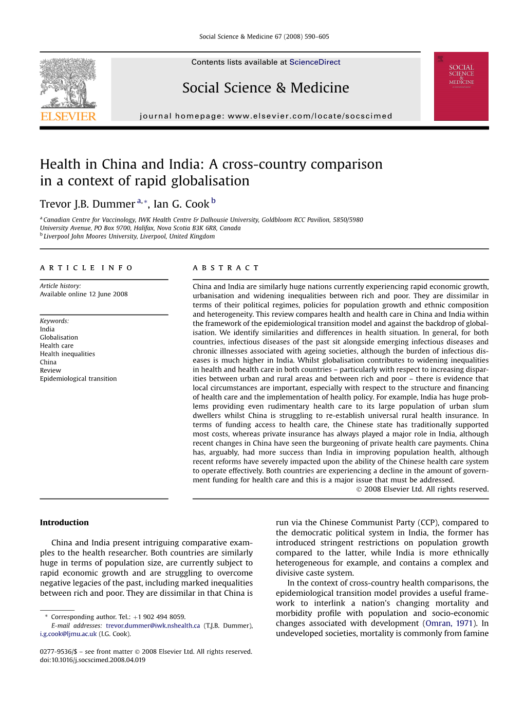 Health in China and India: a Cross-Country Comparison in a Context of Rapid Globalisation