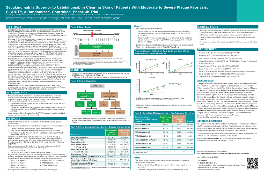 Secukinumab Is Superior to Ustekinumab in Clearing Skin Of