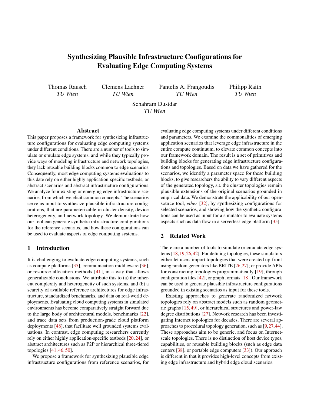 Synthesizing Plausible Infrastructure Configurations for Evaluating Edge