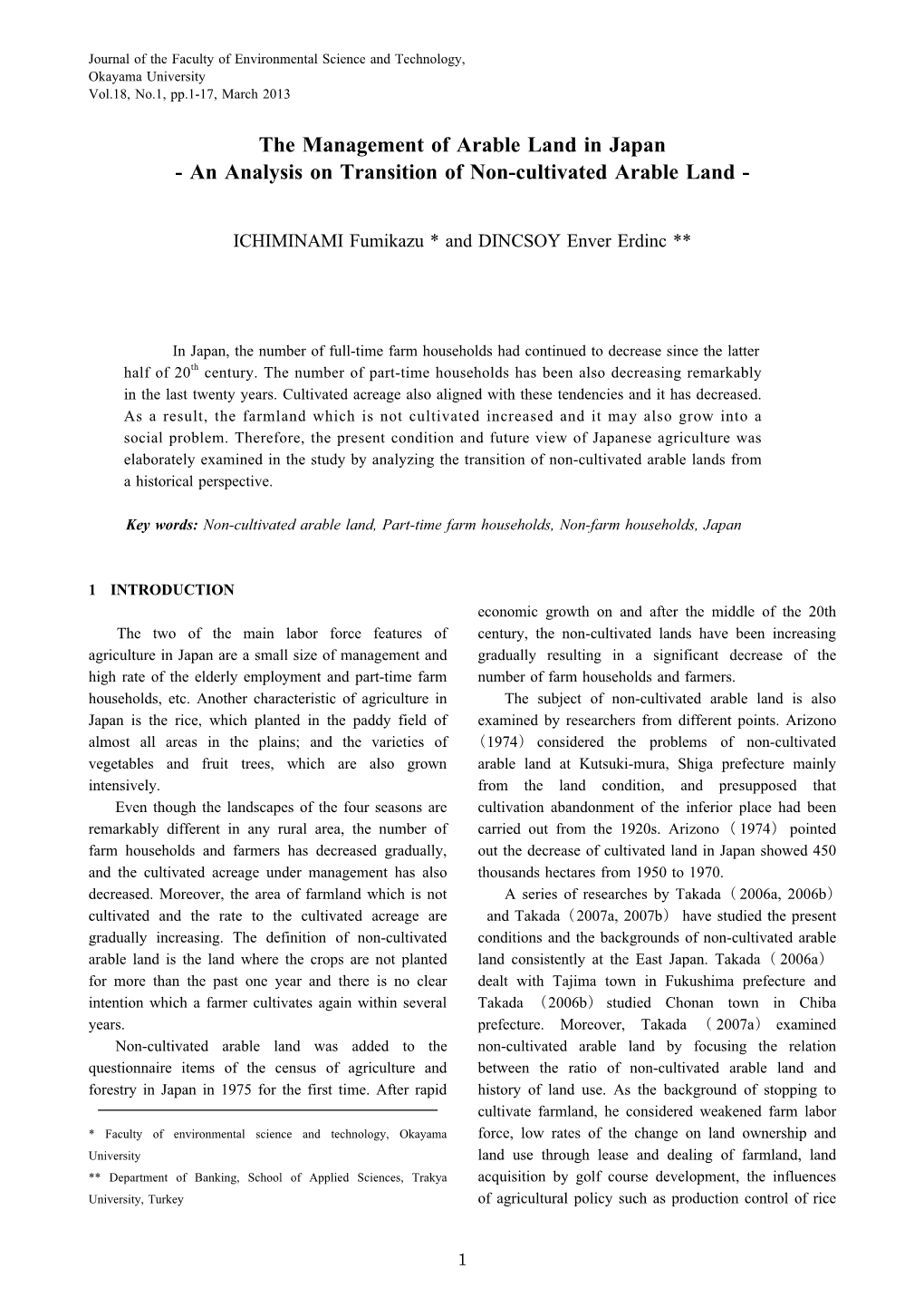 An Analysis on Transition of Non-Cultivated Arable Land