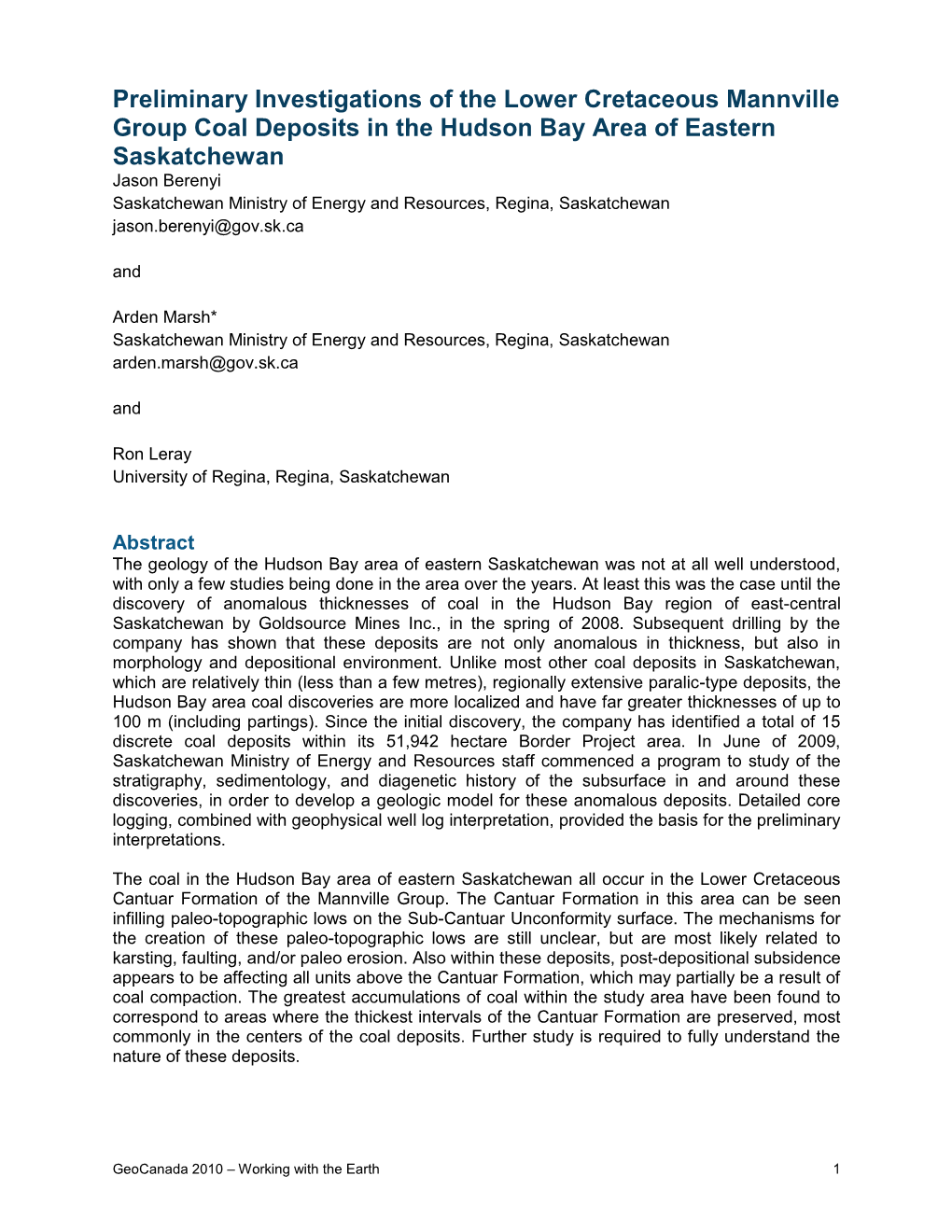 Preliminary Investigations of the Lower Cretaceous Mannville Group