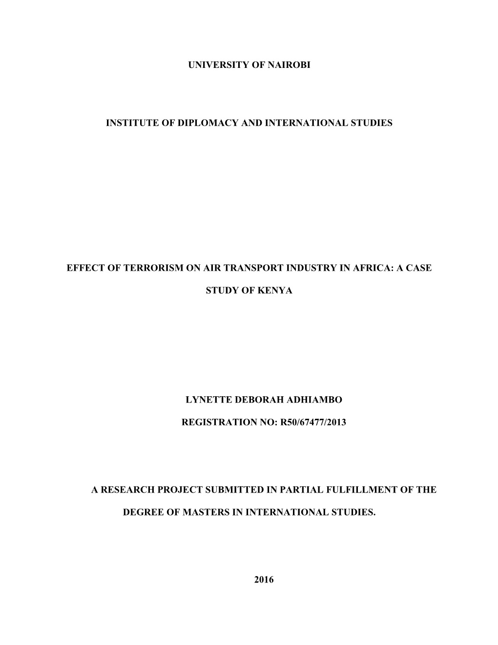 Effect of Terrorism on Air Transport Industry in Africa: a Case