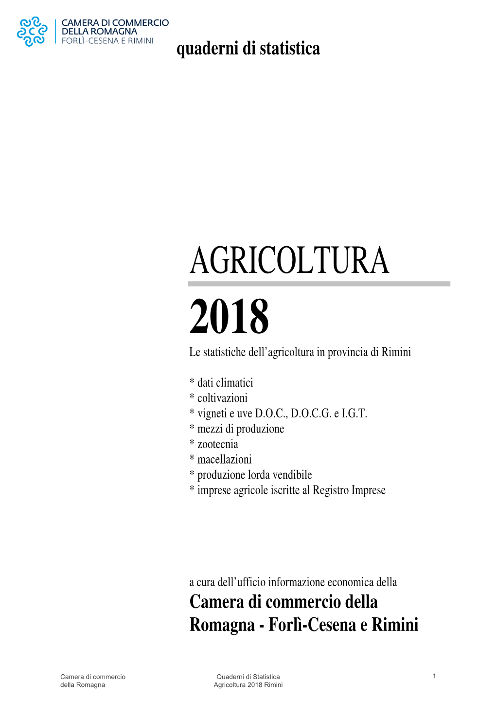 Quaderno Agricoltura 2018 Della Provincia Di Rimini