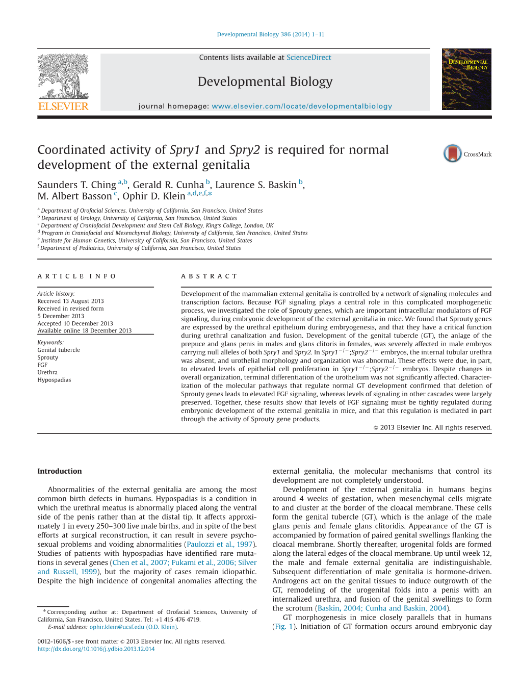 Coordinated Activity of Spry1 and Spry2 Is Required for Normal Development of the External Genitalia