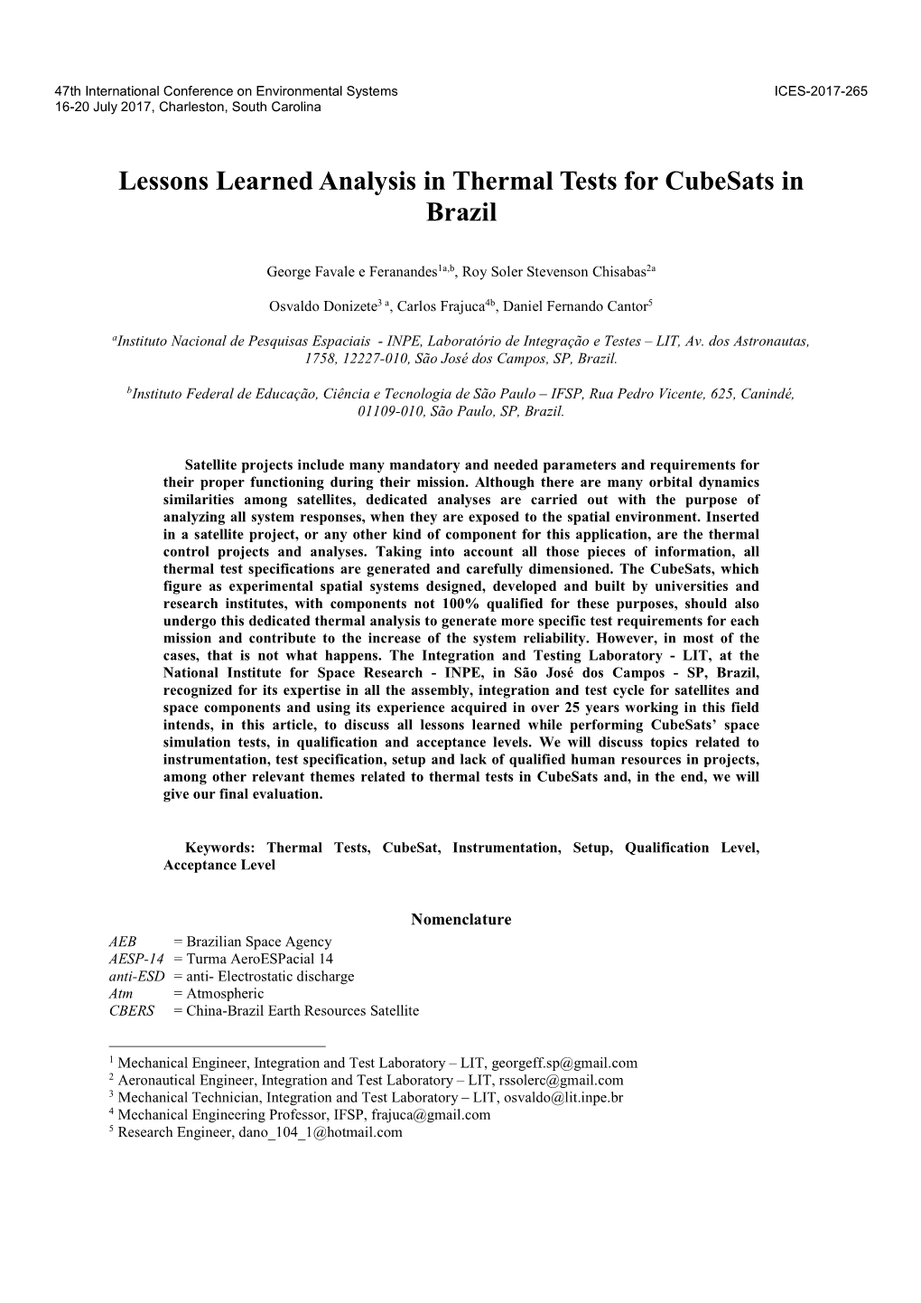 Lessons Learned Analysis in Thermal Tests for Cubesats in Brazil