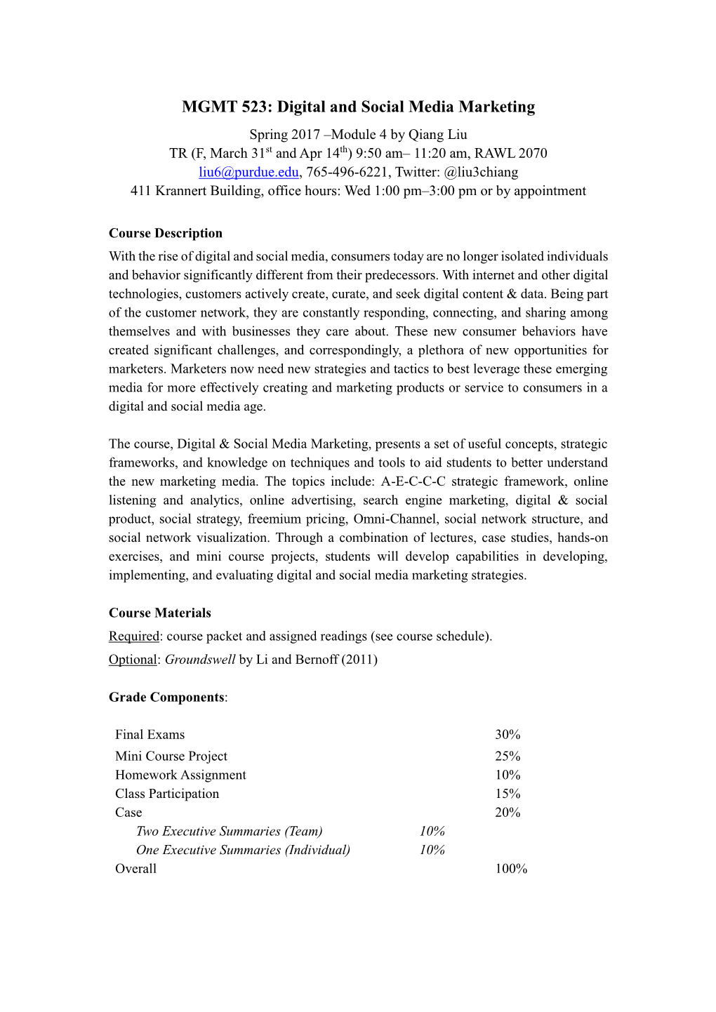 MGMT 523: Digital and Social Media Marketing