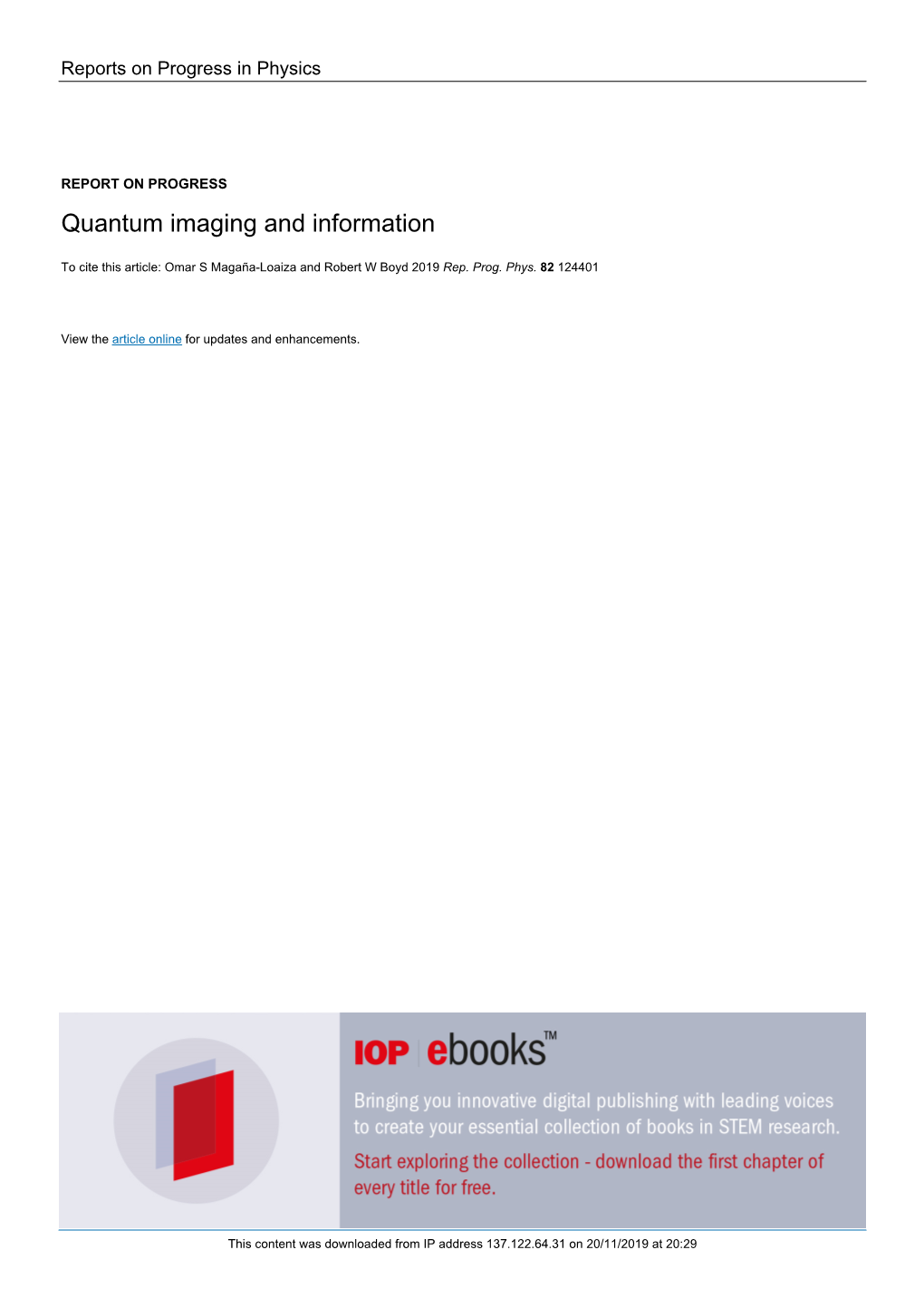 Quantum Imaging and Information