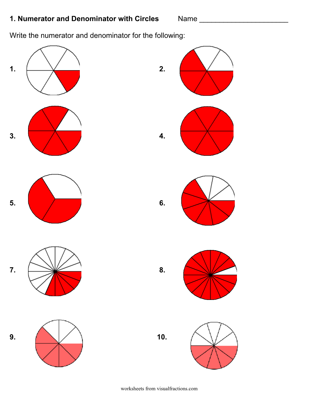 Write the Numerator and Denominator for the Following