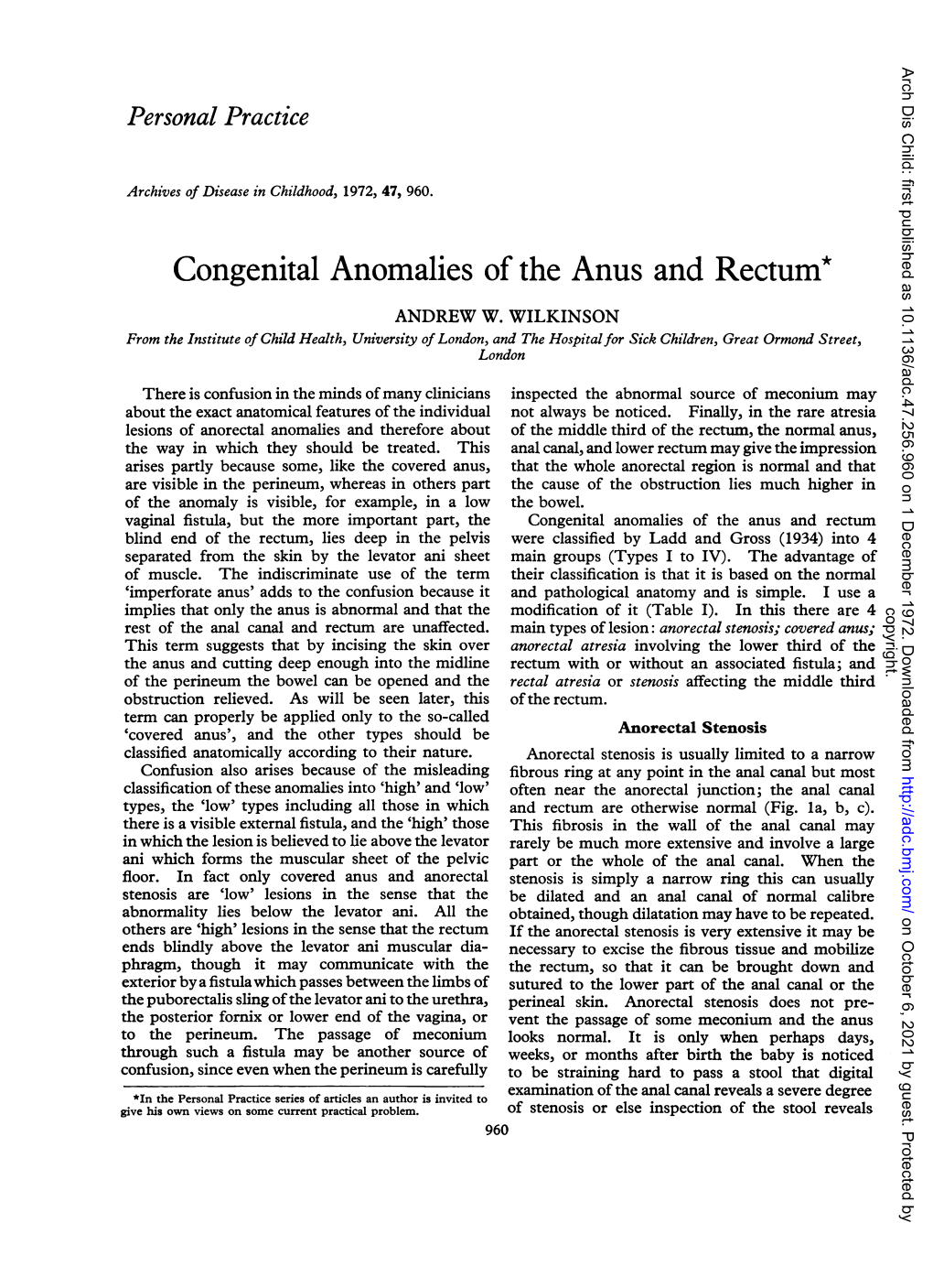 Congenital Anomalies of the Anus and Rectum* ANDREW W