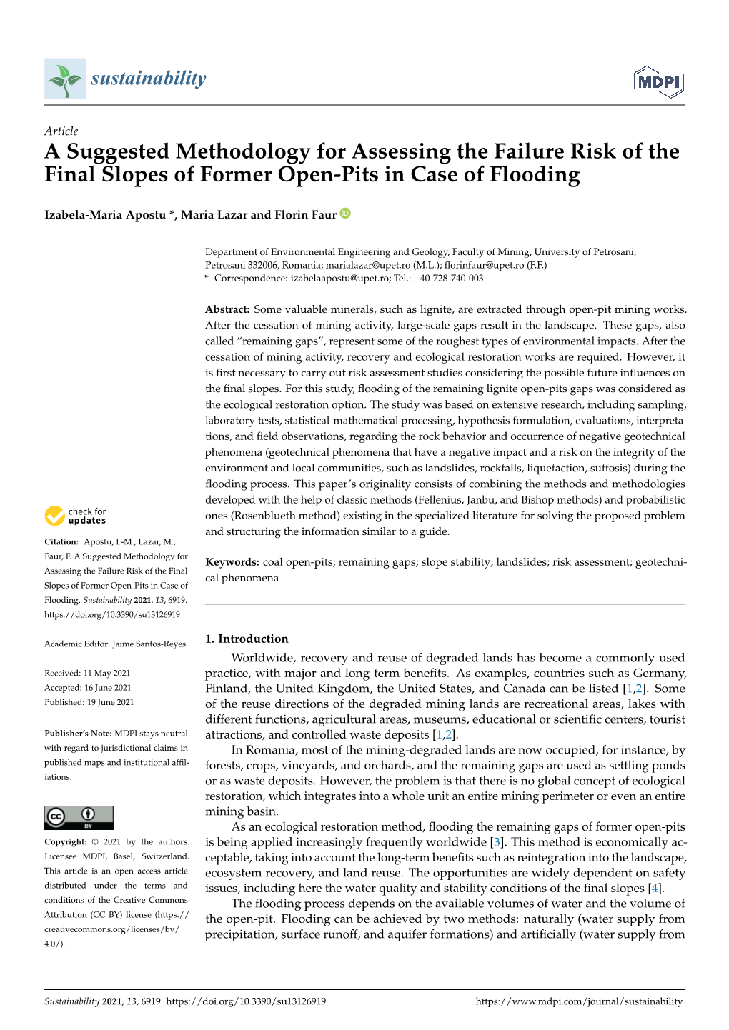 A Suggested Methodology for Assessing the Failure Risk of the Final Slopes of Former Open-Pits in Case of Flooding