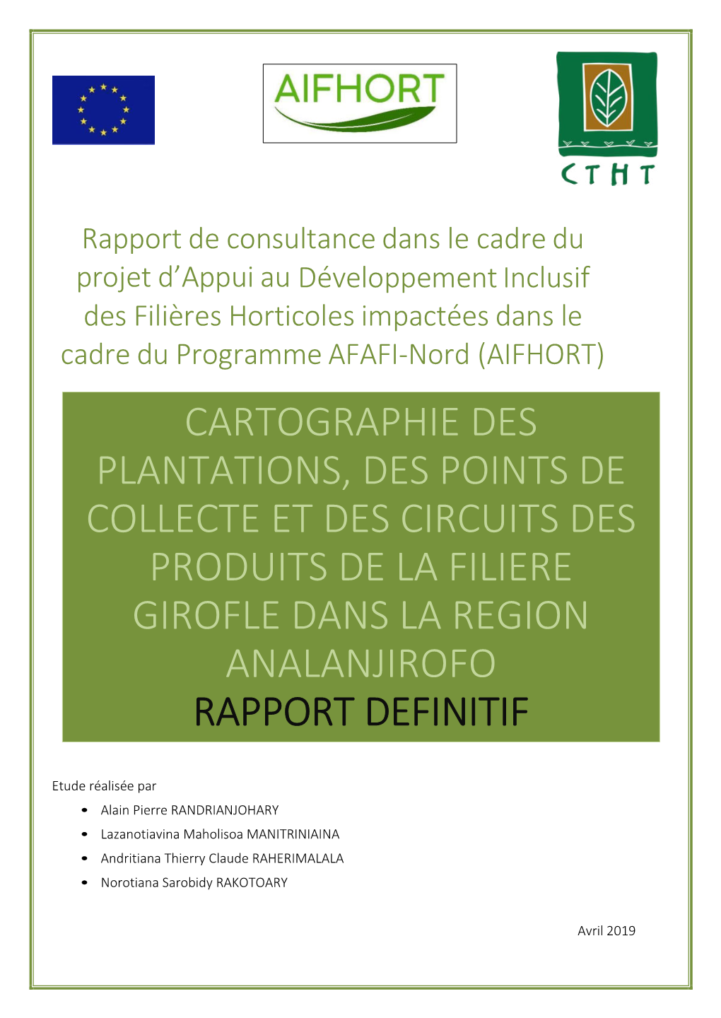 Cartographie Des Plantations, Des Points De Collecte Et Des Circuits Des Produits De La Filière Girofle TABLE DES MATIERES LISTE DES TABLEAUX