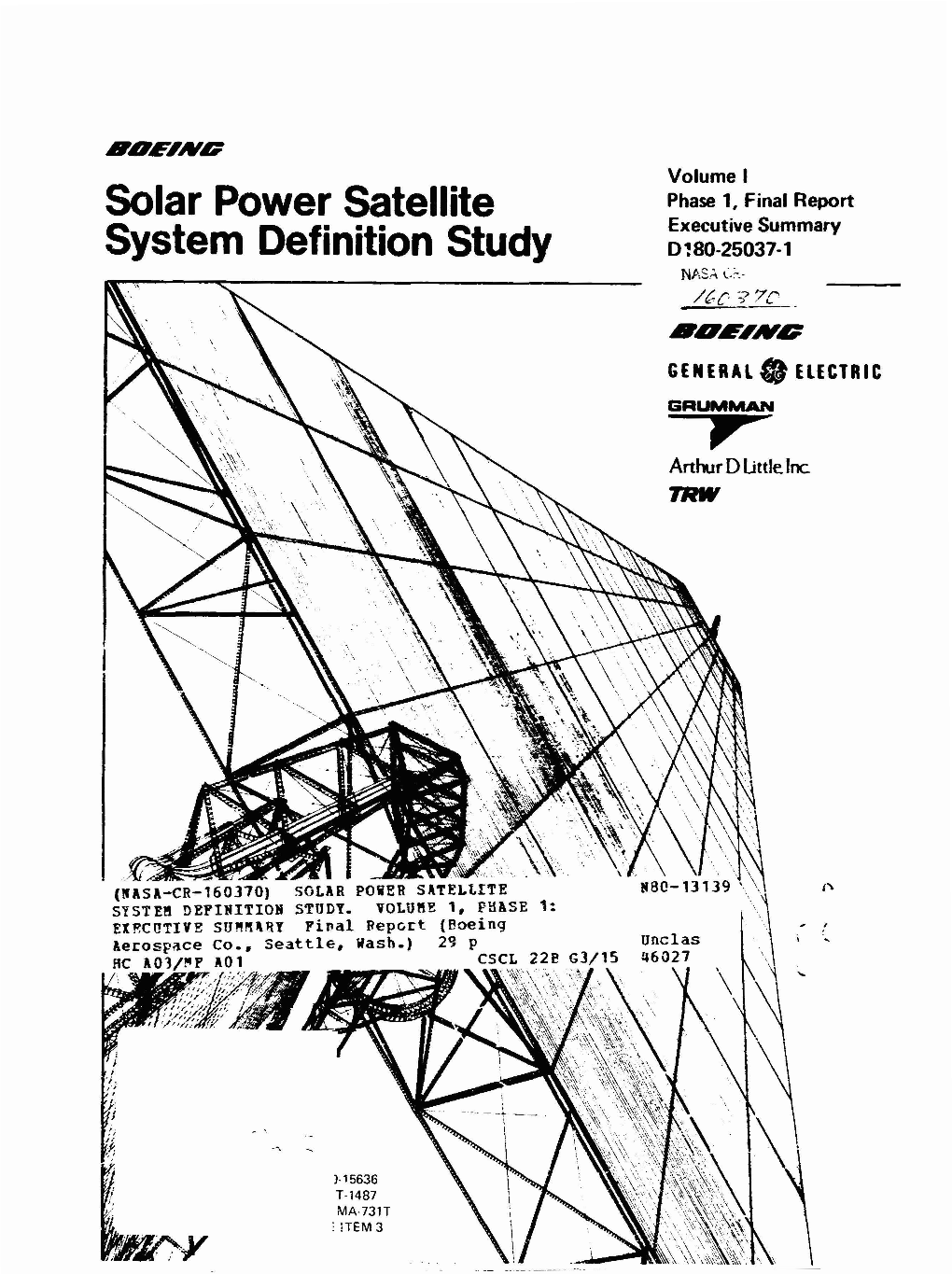 Solar Power Satellite Phase 1, Final Report Executive Summary System Definition Study D?80-25037-1