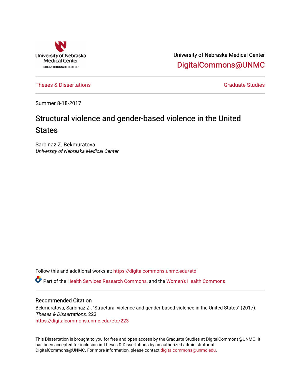 Structural Violence and Gender-Based Violence in the United States