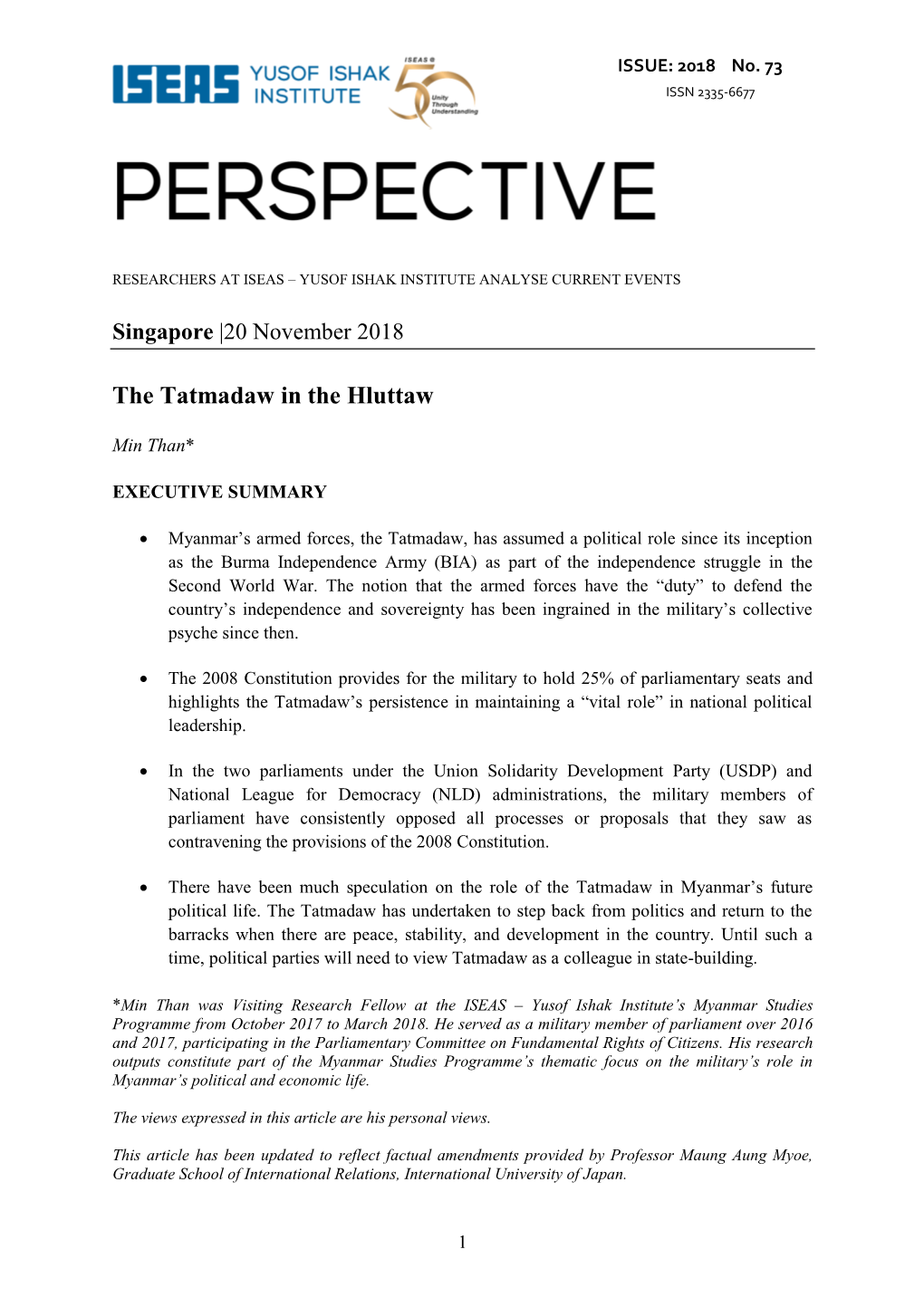 The Tatmadaw in the Hluttaw