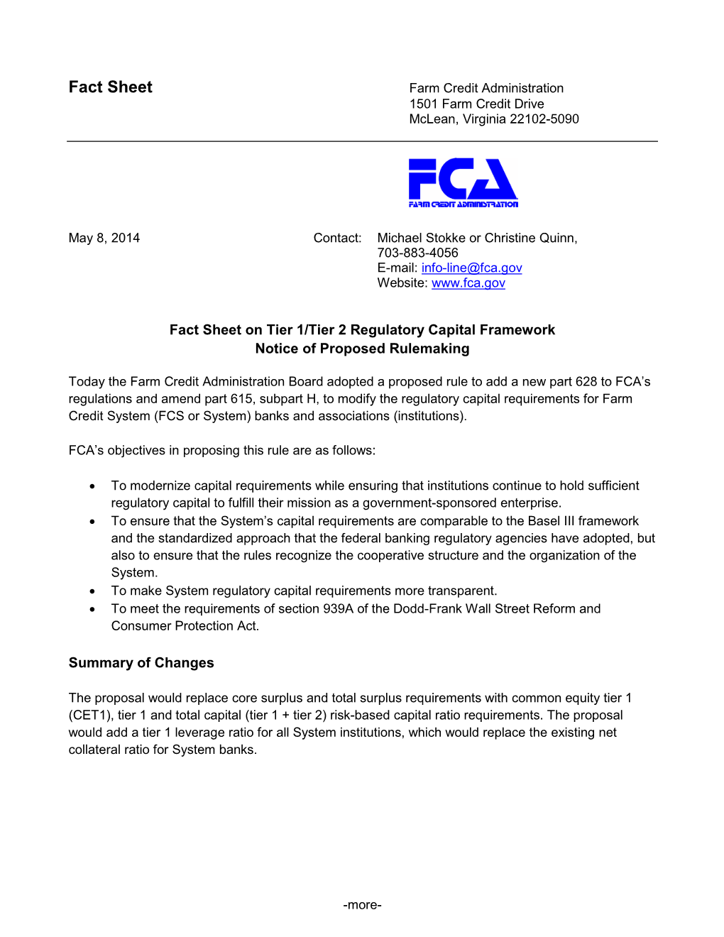 Fact Sheet on Tier1/Tier2 Regulatory Capital Framework Notice Of