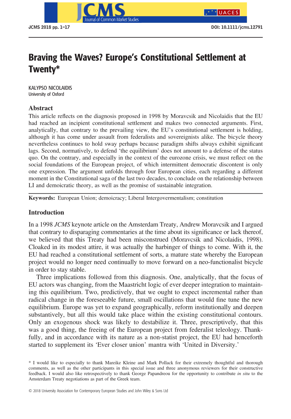 Europe's Constitutional Settlement at Twenty