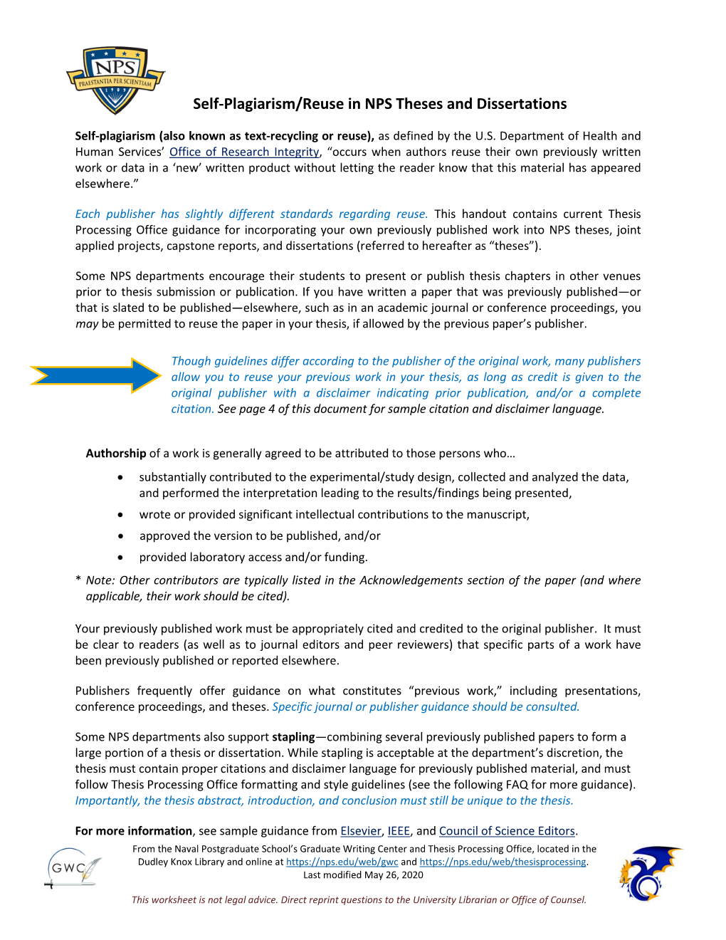 Self-Plagiarism/Reuse in NPS Theses and Dissertations