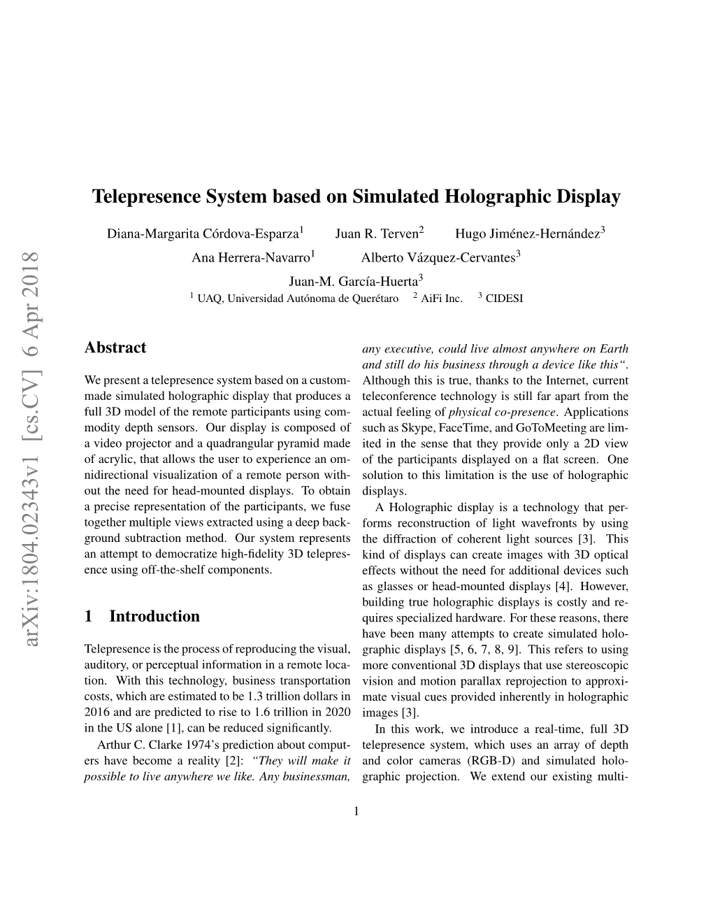 Telepresence System Based on Simulated Holographic Display