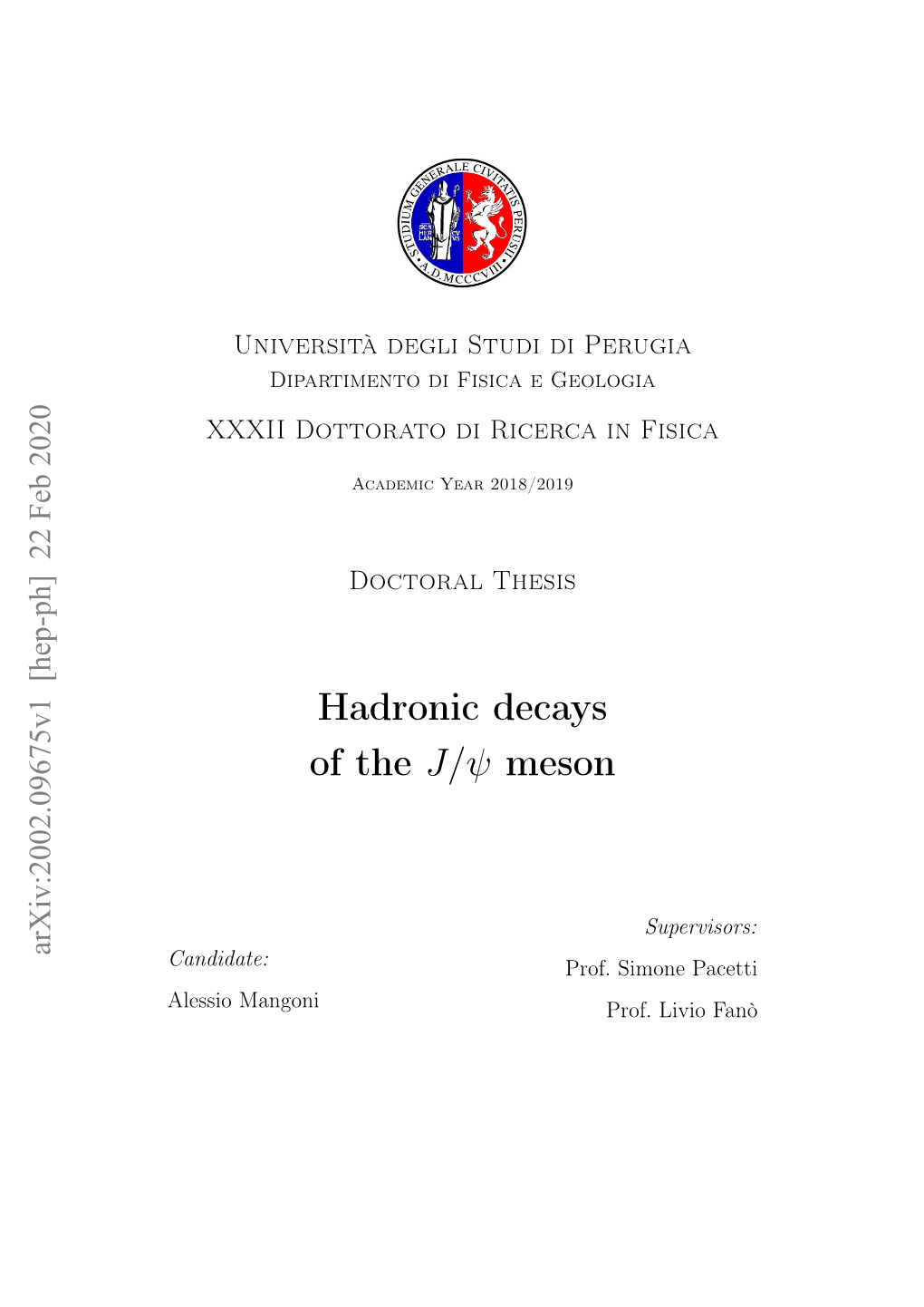 Hadronic Decays of the J/Ψ Meson