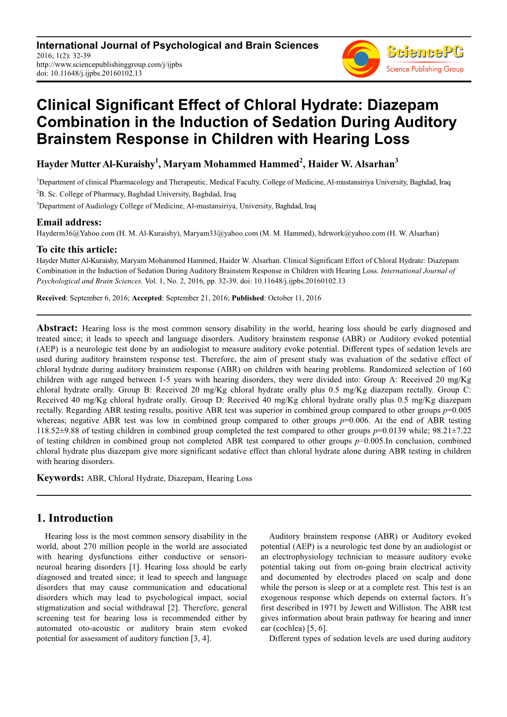 Diazepam Combination in the Induction of Sedation During Auditory Brainstem Response in Children with Hearing Loss