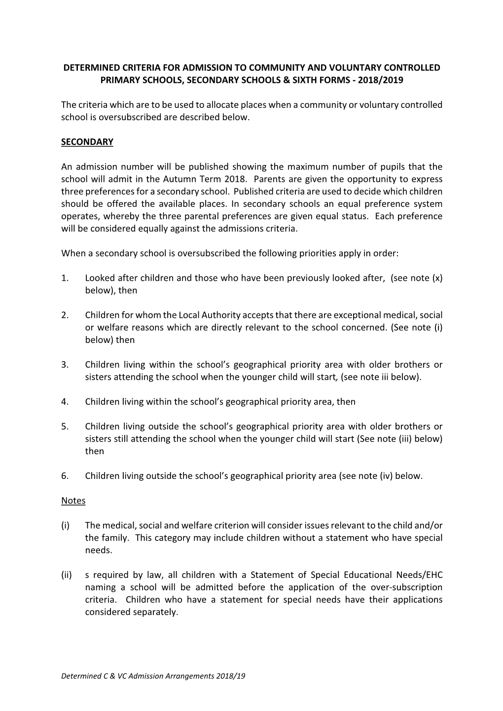 DETERMINED C and VC Primary & Secondary Policy 2018-19