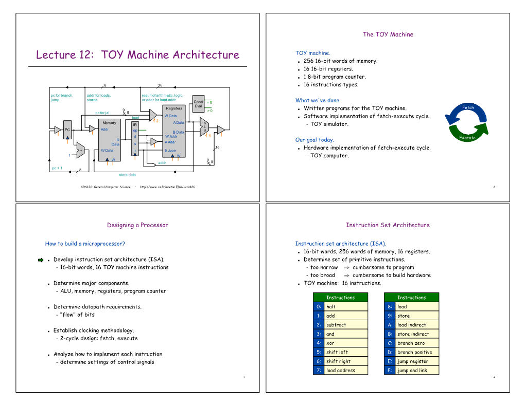 Lecture 12: TOY Machine Architecture TOY Machine