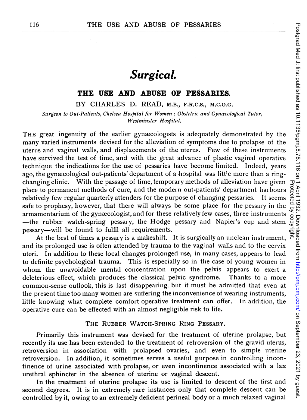 Surgical. the USE and ABUSE of PESSARIES