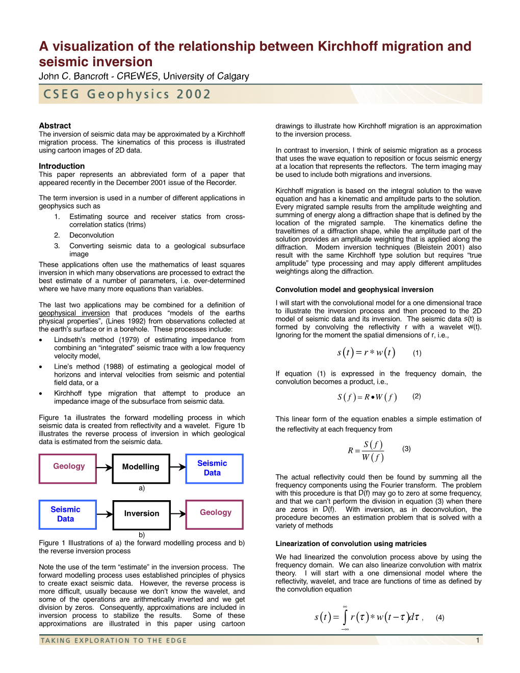 A Visualization of the Relationship Between Kirchhoff Migration and Seismic Inversion John C