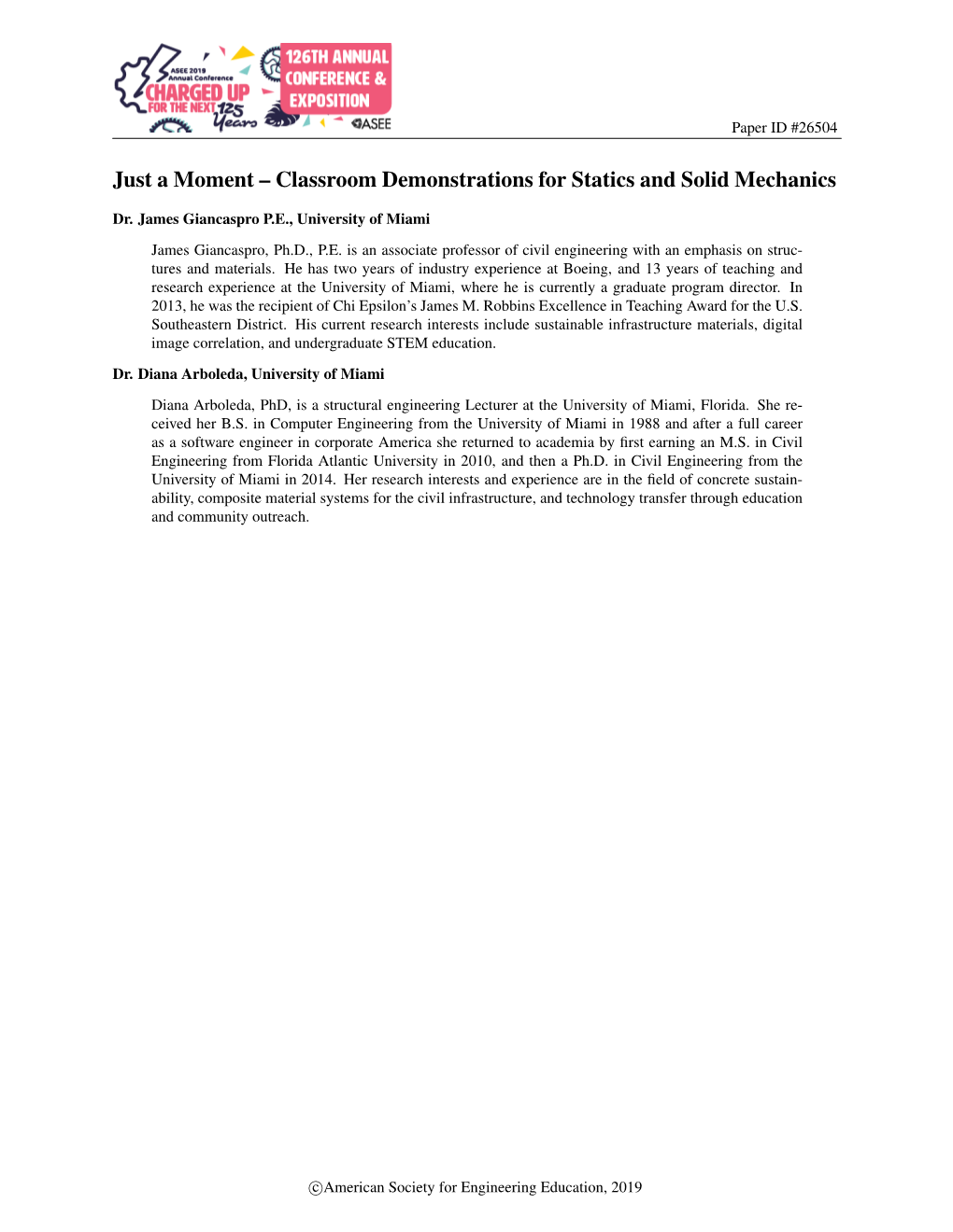 Just a Moment – Classroom Demonstrations for Statics and Solid Mechanics